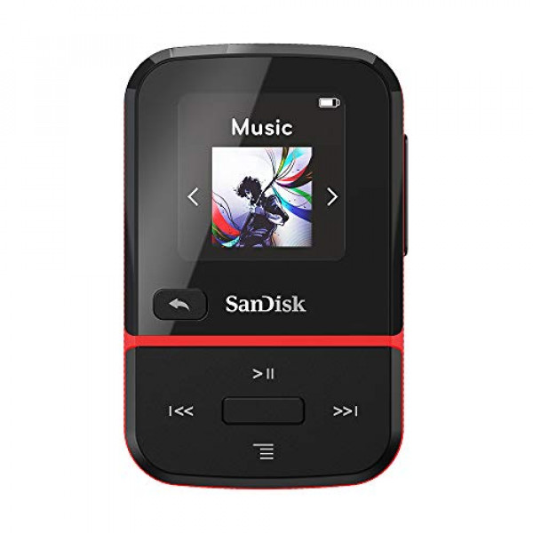 Reproductor MP3 SanDisk Clip Sport Go de 32 GB, rojo, pantalla LED y radio FM, SDMX30-032G-G46R