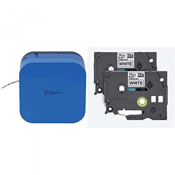 Brother P-Touch Cube Rotuladora para smartphone, tecnología inalámbrica Bluetooth, varias plantillas disponibles, P-Touch azul y genuino, cinta P-Touch laminada estándar de 1/2 (0,47), 26,2 pies (8M), paquete de 2