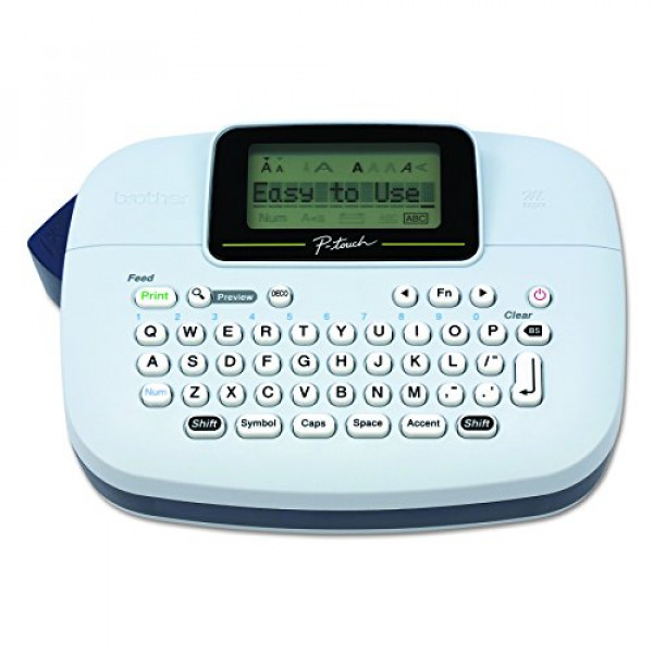 Brother P-Touch, PTM95, Handy Label Maker, 9 estilos de letra, 8 patrones de modo Deco, azul marino, azul gris