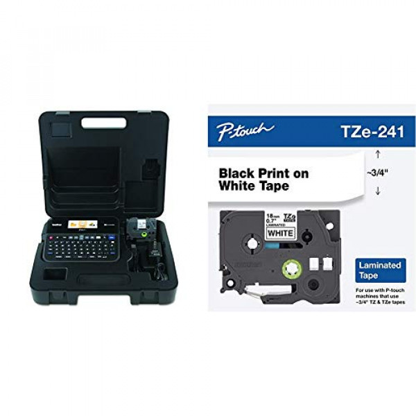Brother P-Touch, PTD600VP, rotuladora conectable a PC, cinta P-Touch TZE-241 genuina y negra, cinta P-Touch laminada estándar de 3/4 (0,70), negro sobre blanco, resistente al agua, 26,2 pies (8 m ), Un solo paquete
