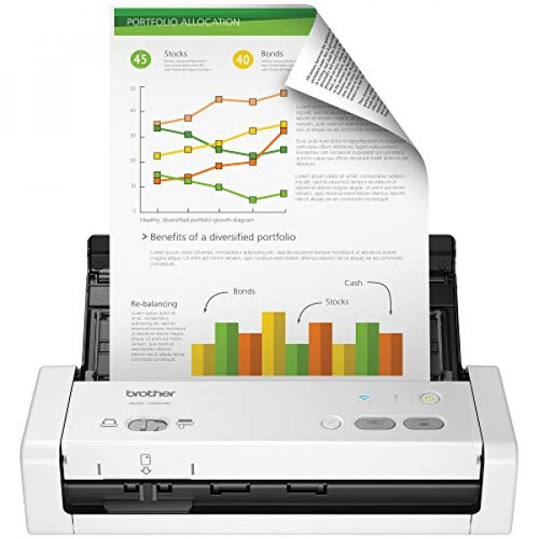 Escáner de escritorio compacto portátil inalámbrico Brother, ADS-1250W, fácil de usar, velocidades de escaneo rápidas, ideal para el hogar, la oficina en el hogar o profesionales en movimiento