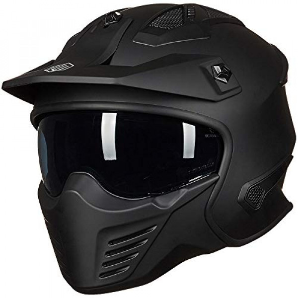 ILM Motocicleta de cara abierta 3/4 medio casco para ciclomotor ATV Cruiser Scooter DOT (negro mate, XL)