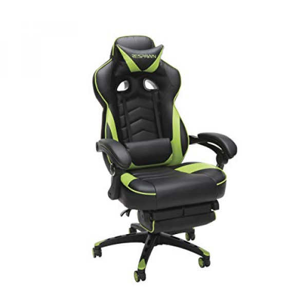 Silla para juegos RESPAWN 110 Racing Style, silla ergonómica reclinable con reposapiés, en verde (RSP-110-GRN)