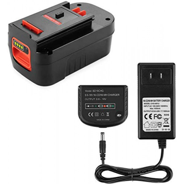 Batería de litio HPB18 de 5.0 Ah de 18 V compatible con Black and Decker HPB18 HPB18-OPE 244760-00 A1718 FS18FL FSB18 Batería Firestorm Black and Decker de 18 voltios Incluye cargador