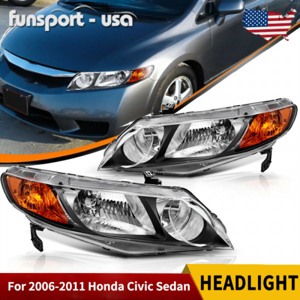 para 2006-2011 Honda Civic Sedan 4Dr Conjunto de par de faros delanteros negros