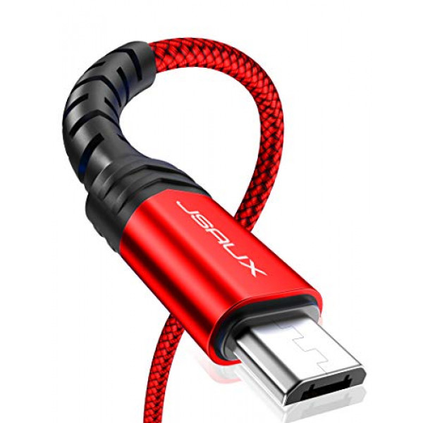 Cargador de Android con cable micro USB, JSAUX (paquete de 2 de 6.6 pies + 10 pies) Cable de cargador de Android con micro USB Cable trenzado de nailon Compatible con Galaxy S7 S6 J7 Edge Note 5, Kindle. MP3 y más-Rojo
