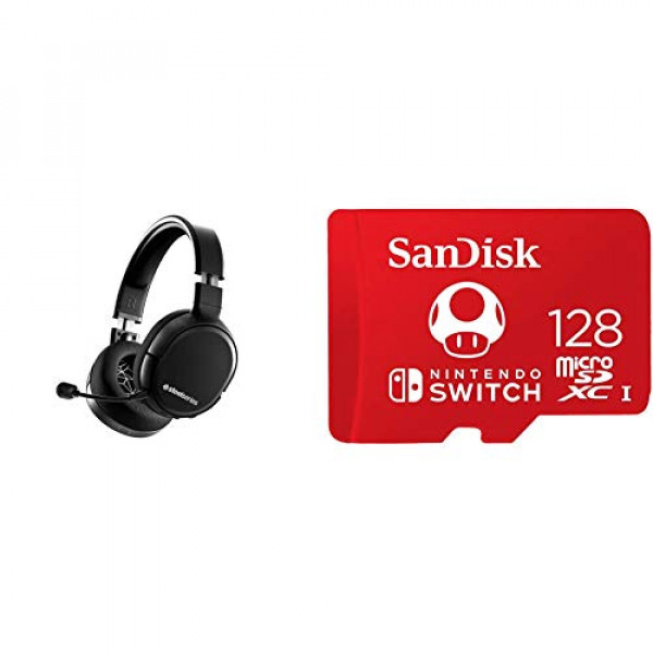 SteelSeries Arctis 1 Wireless Gaming Headset - Negro y SanDisk 128GB Tarjeta MicroSDXC, con licencia para Nintendo Switch - SDSQXAO-128G-GNCZN