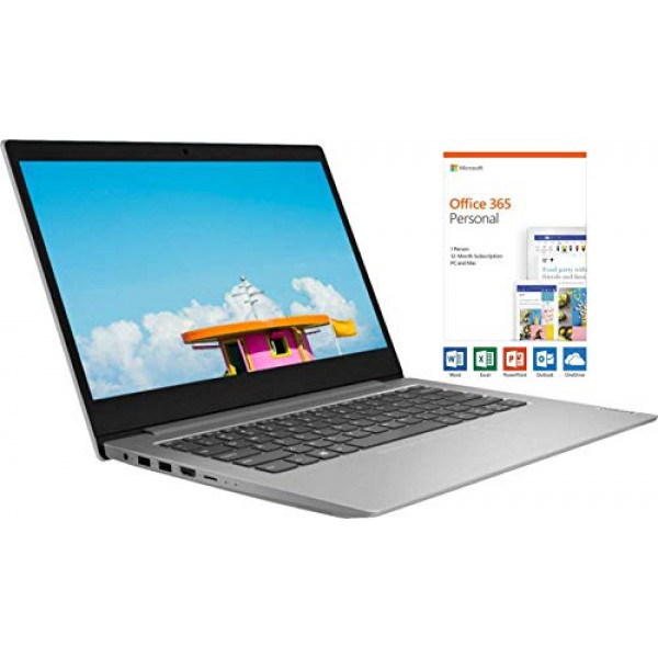 Lenovo Ideapad 1 14 HD de pantalla ancha con retroiluminación LED de bajo consumo, AMD A6-9220e hasta 2,4 GHz, AMD Radeon R4, 4 GB de RAM, SSD eMMC de 64 GB, Bluetooth, HDMI, Windows 10, 1 año de Office 365 Personal