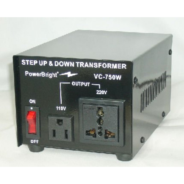 Transformador elevador y descendente PowerBright, interruptor de encendido / apagado, se puede utilizar en países de 110 voltios y países de 220 voltios, convertir de 220-240 voltios a 110-120 voltios Y de 110-120 voltios a 220-240 (750W)