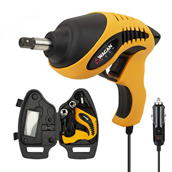 Wagan EL2288 Llave de impacto de carretera de 12 V, unidad de 1/2 pulgada, potencia de torsión de 258 ft-lbs, herramientas de reparación de neumáticos con enchufes y estuche de transporte