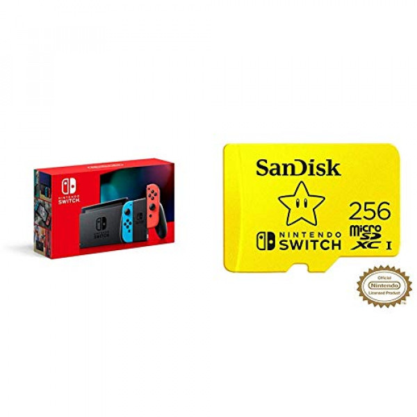 Nintendo Switch con Joy-Con azul neón y rojo neón - HAC-001 (-01) + tarjeta SanDisk 256GB MicroSDXC UHS-I