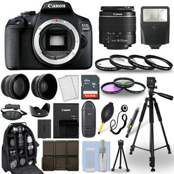 Cámara Canon EOS 2000D / Rebel T7 DSLR + lente de 18-55 mm + paquete de accesorios de 30 piezas