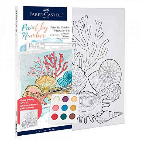 Faber-Castell Paint by Number Watercolour Coastal - Kit de pintura por número, playa y océano - Kits de manualidades para adultos y adolescentes