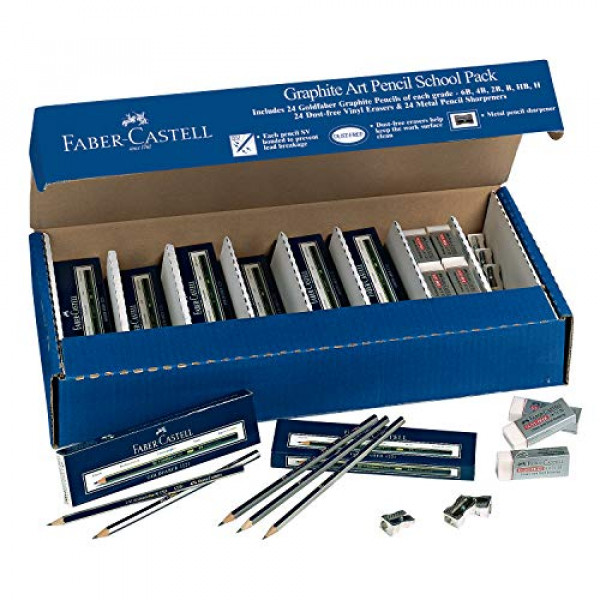 Faber-Castell Creative Studio Graphite Art Pencil School Pack - 144 lápices de grafito - 24 sacapuntas - 24 borrador de lápiz