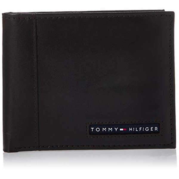 Billetera de cuero Tommy Hilfiger para hombre, plegable delgada con 6 bolsillos para tarjetas de crédito y ventana de identificación extraíble, marrón / marrón, talla única