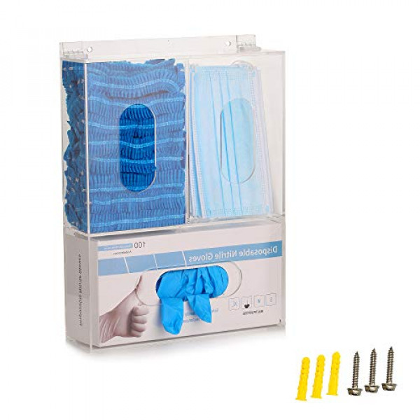 SEANADO - Guantera desechable de acrílico para mascarilla, soporte para dispensador de guantes, rejilla para el cabello, dispensador de servilletas con tapa para organizador de montaje en pared para servicio de alimentos, laboratorio, consultorio médico, 