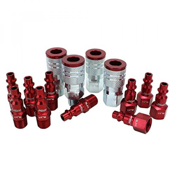 Kit de acoplador y enchufe ColorFit by Milton - (estilo M, rojo) - 1/4 NPT, (14 piezas)
