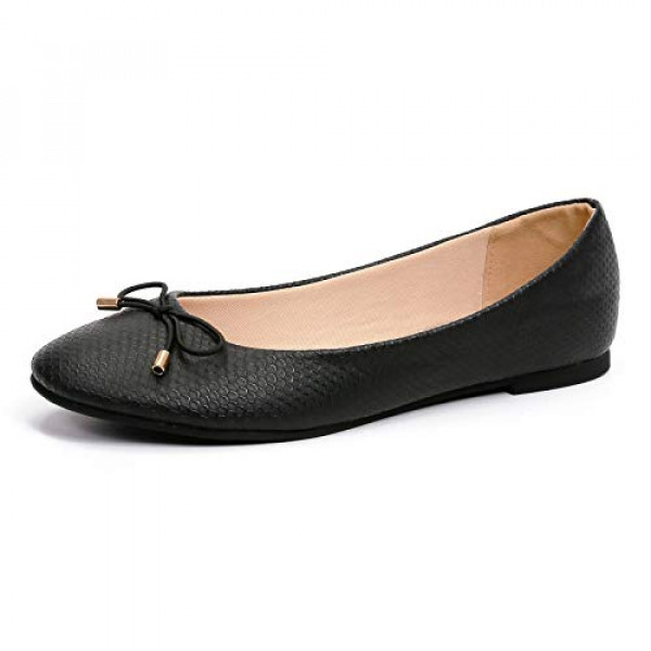 WFL Zapatos planos de mujer con punta redonda y sin cordones Zapatillas de ballet suaves, 11, A-Grid Negro