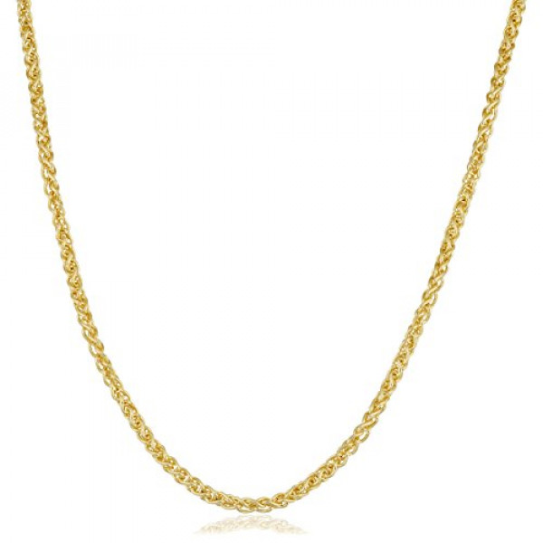 Kooljewelry Collar de cadena de trigo redondo relleno de oro amarillo de 14 k (2,5 mm, 36 pulgadas)