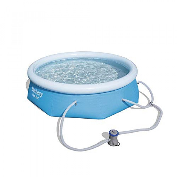 Bestway 57267E Piscina inflable redonda sobre el suelo de instalación rápida de 8 pies x 26 pulgadas con bomba de filtro de 330 GPH