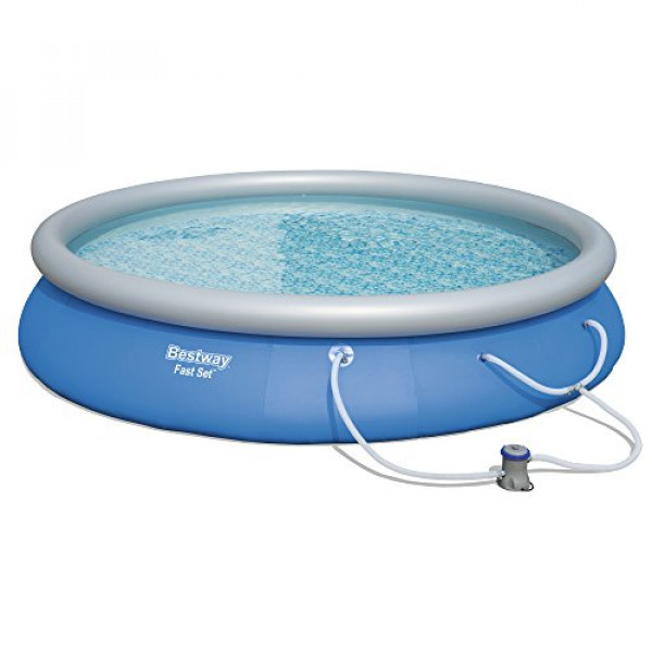 Bestway 57267E - Juego de piscina inflable redonda para exteriores de 15 pies x 33 pulgadas de configuración rápida con bomba de filtro de 530 GPH, azul