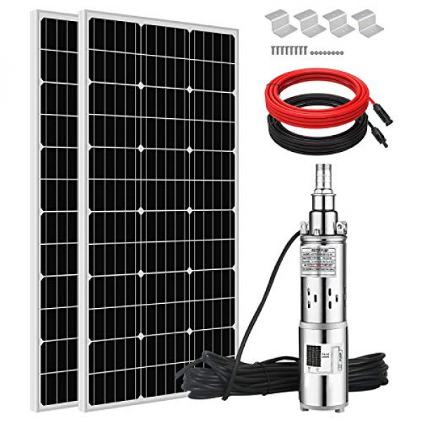 ECO-WORTHY 400W 24V Acero inoxidable 316 Kit de bomba de pozo de agua solar sumergible, 3 '' 250W Bomba de agua solar + Panel solar mono de 400W para suministro de agua de riego, circulación, fuentes de jardín