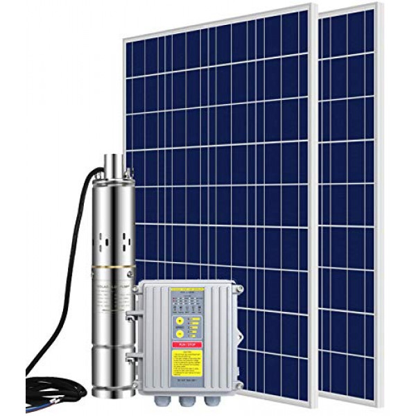 ECO-WORTHY Kit de bomba de pozo de agua solar sumergible de 200 W y 24 V, kit de bomba de tornillo solar, bomba sumergible de pozo profundo de 3 '' + panel solar de 200 W + controlador de bomba MPPT + cable de extensión para uso doméstico e industrial