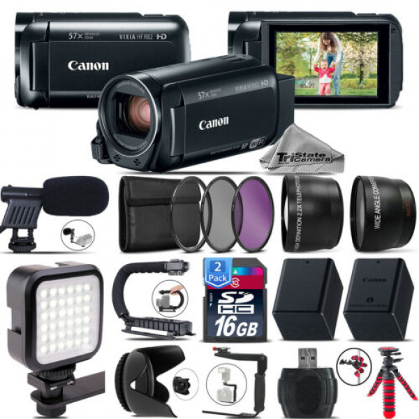 Canon VIXIA HF R800 + Mic + LED + Teleobjetivo y lente gran angular y más. - Kit de 32 GB