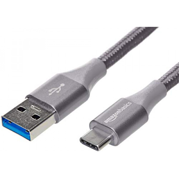 Cable cargador USB tipo C a tipo A 3.1 Gen 1 de nailon trenzado doble de Amazon Basics | 1 pie, gris oscuro