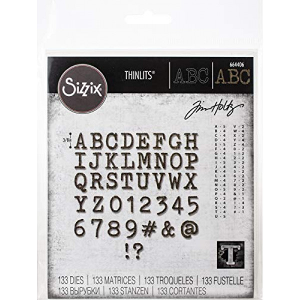 Sizzix Thinlits Die Set 123 paquete alfanumérico tipo minúsculo superior de Tim Holtz, multicolor