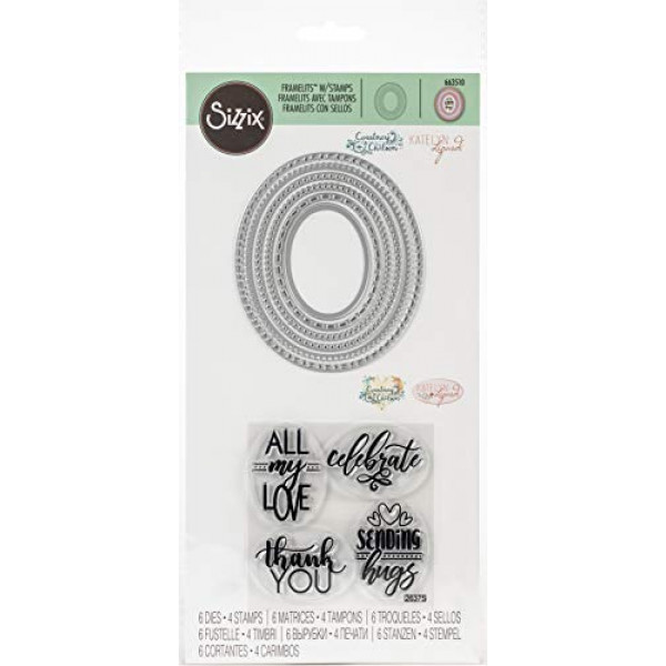 Juego de troqueles Sizzix Framelits con sellos ovalados en capas, paquete de 6, multicolor