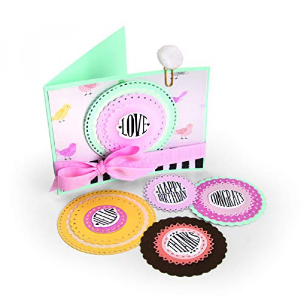 Sizzix, Multicolor, Framelits Die con sellos Set 662347, Cirlce Sentiments de Lori Whitlock, Paquete de 10, Talla única