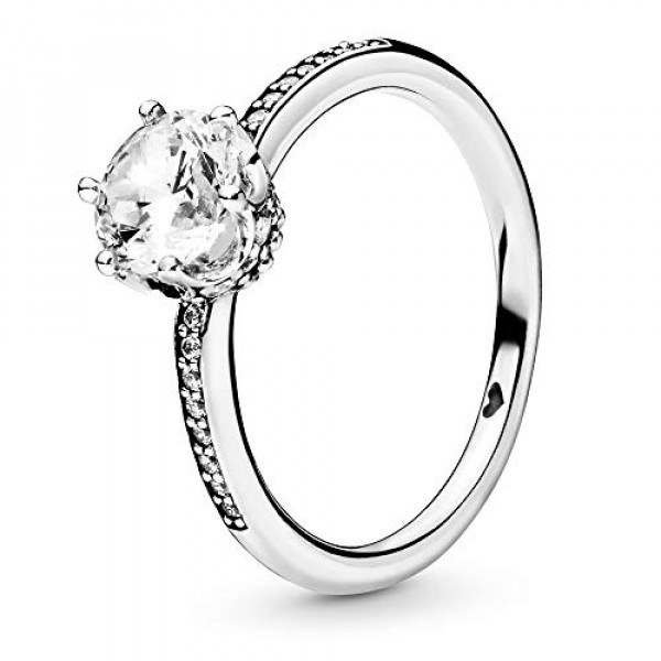 Pandora Jewelry Anillo de circonita cúbica con corona brillante en plata de ley, tamaño 4.5