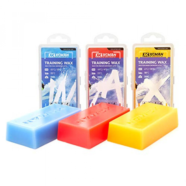 XCMAN - Cera nódica para esquí alpino y snowboard para nieve en todas las temperaturas (200 g / 0,44 lb cada una) y raspador de cera y raspador de metal PTEX