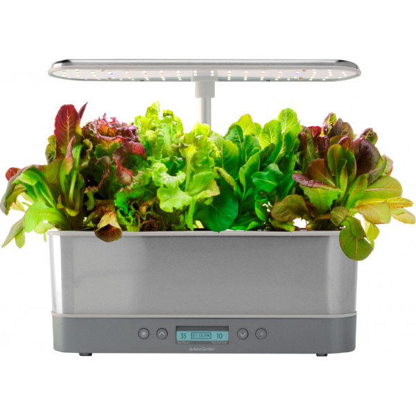 AeroGarden - Harvest Elite Slim - Jardín interior - Fácil instalación - Incluye 6 vainas de cultivo - Acero inoxidable - Kit de ensalada Heirloom