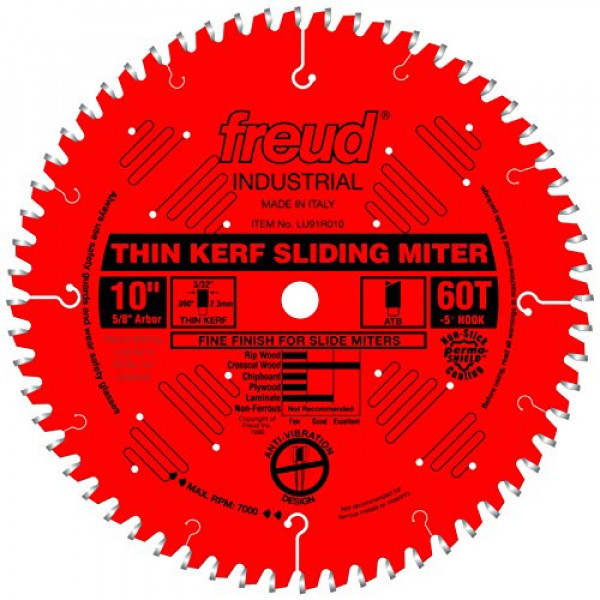 Freud Hoja de sierra ingleteadora compuesta deslizante de ranura fina de 10 x 60T (LU91R010)
