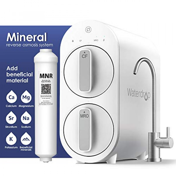 Waterdrop RO Sistema de filtración de agua por ósmosis inversa con remineralización, reducción de TDS, 400 GPD, sin tanque, 1: 1 puro para drenar, soporte técnico de EE. UU., WD-G2MNR-W