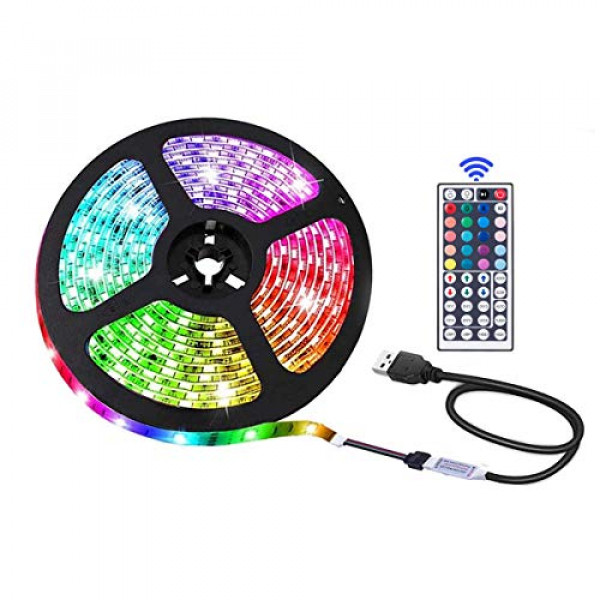 Tiras de luces LED USB con control remoto, 5M / 16.4FT, 5050 RGB, DIY para interiores / exteriores. (5M / 16.4FT)