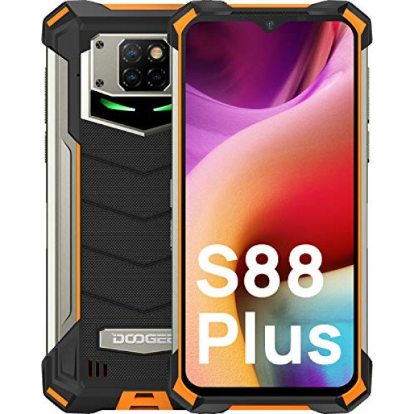 DOOGEE S88 Plus (Oficial) Smartphone robusto desbloqueado 4G impermeable 10000mAh Batería 48MP Triple cámara Smartphone 8GB + 128GB Android 10.0 IP68 / IP69K Desbloqueo de teléfono celular 2021 (Naranja)
