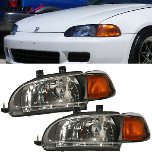 Se adapta a los faros delanteros 92-95 Honda Civic 2Dr 3Dr JDM Black Amber