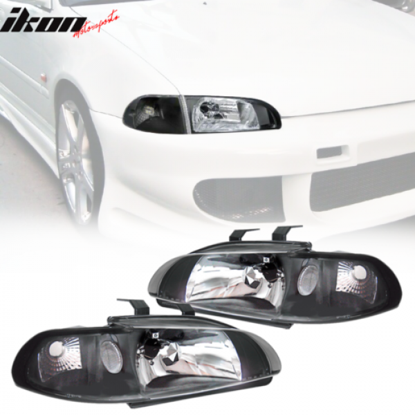 Compatible con Honda Civic Sedan 92-95, carcasa negra, faros delanteros, faros delanteros, conductor, pasajero