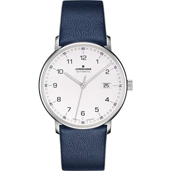Junghans Form A Automatic Date Matte Silver Dial Correa de cuero azul 027 / 4735.00