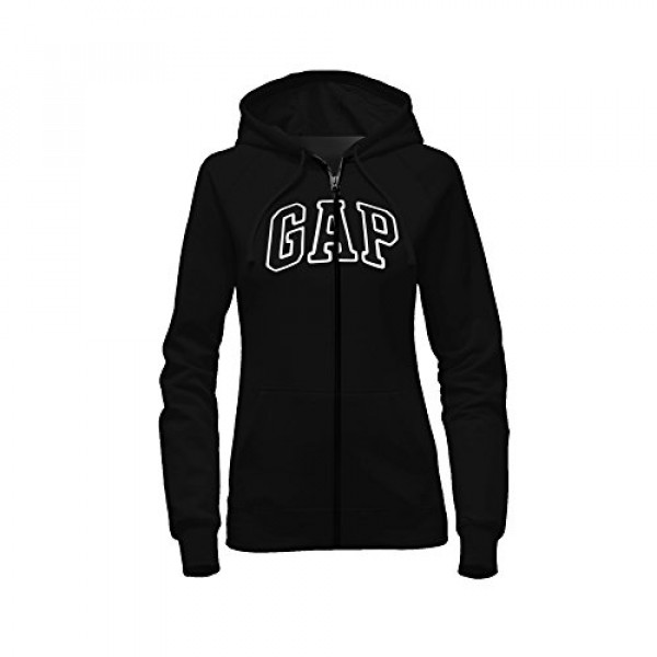 GAP sudadera con capucha y logotipo de vellón con cremallera completa para mujer (extragrande, negra)