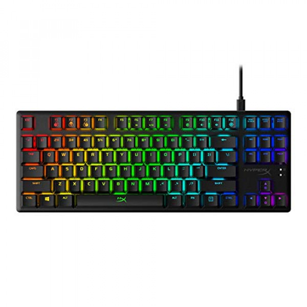 HyperX Alloy Origins Core - Teclado mecánico para juegos sin teclas, luz controlada por software y personalización de macros, factor de forma compacto, retroiluminación LED RGB, interruptor táctil HyperX Aqua