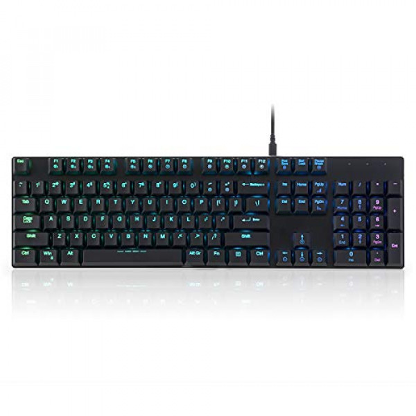 Perixx PERIBOARD-328 Teclado mecánico de tamaño completo con interruptor marrón de perfil bajo Kailh, retroiluminación RGB, negro, diseño en inglés de EE. UU.