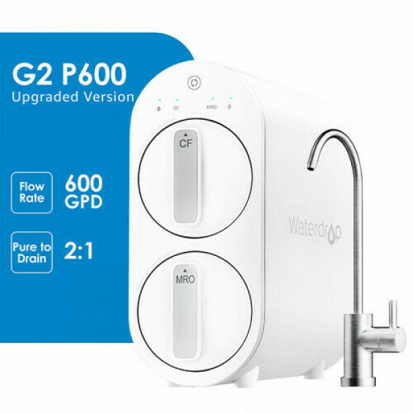 Waterdrop 600 GPD RO Sistema de filtración de agua por ósmosis inversa, 2: 1 puro para drenar,