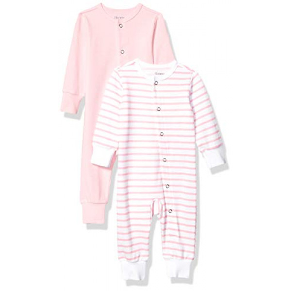 Hanes Ultimate Baby Flexy - Paquete de 2 trajes para dormir y jugar, raya rosa claro, 12-18 meses