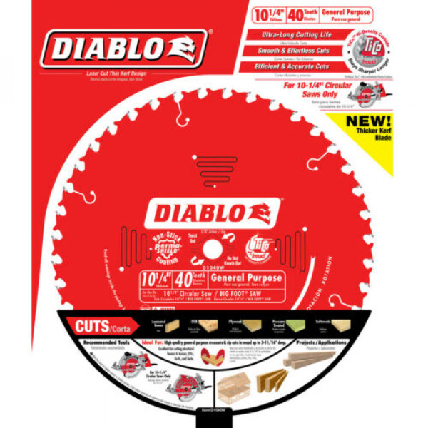 Diablo D1040W Hoja de sierra de viga de 10‑1 / 4 pulg. X 40 dientes para uso general