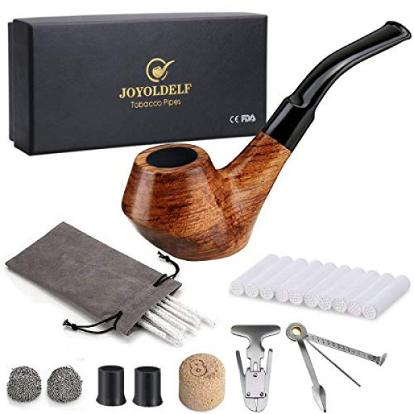 Joyoldelf Creative Juego de pipas de madera para fumar con caja de regalo, Pipa de palisandro con limpiapipas y otros accesorios para fumar