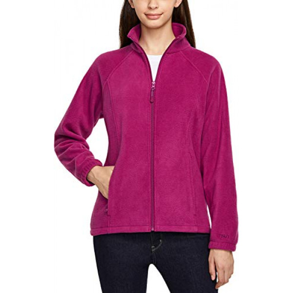 TSLA Chaqueta de forro polar con cremallera completa para mujer, chaqueta de invierno informal cálida de manga larga, chaqueta térmica de montaña para exteriores, cremallera completa (xkf16) - Morado, Grande